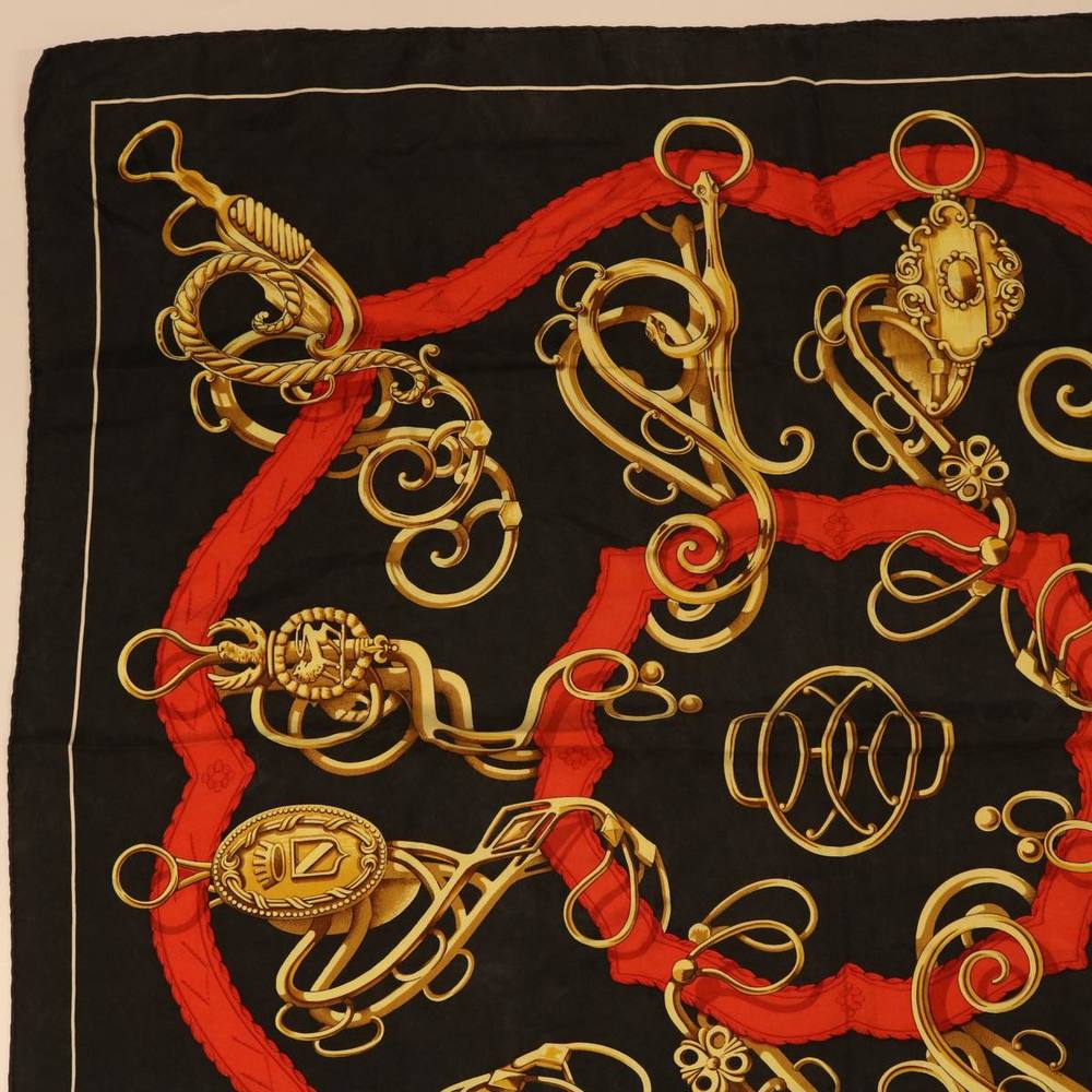 HERMES Carre 90 Scarf Silk Black Auth ar9939 - Picture 2 of 8